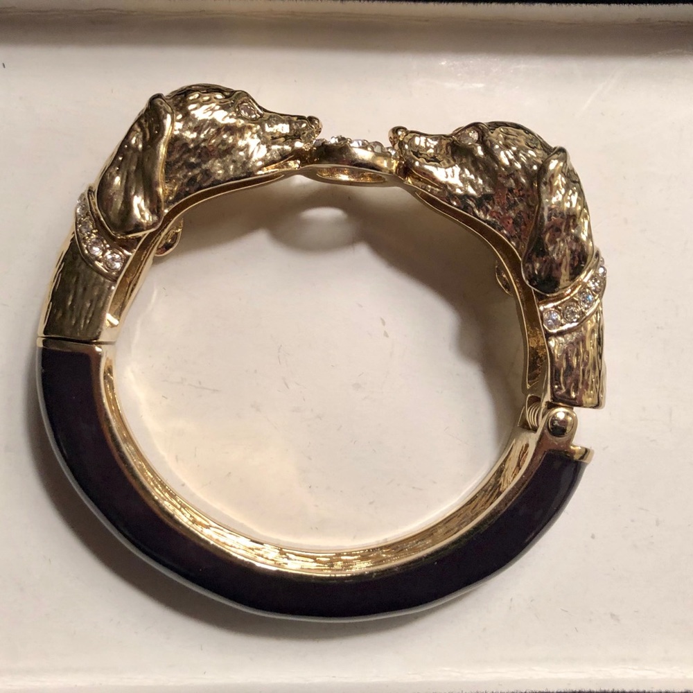Ornate Black & Gold Dog Hinged Bangle Bracelet